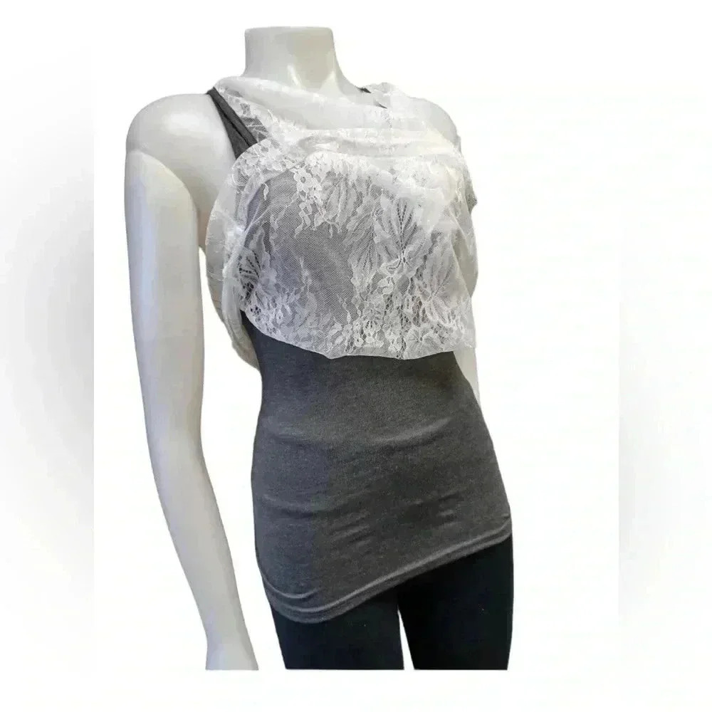 Dressfo Sleeveless Grey White  Lace Overlay Top Size Small - Picture 4 of 8